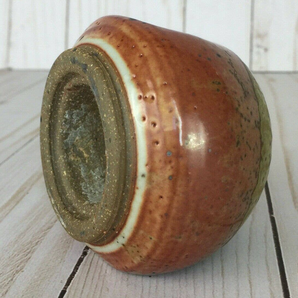 Studio Art Pottery Jar Lid Only Brown & Green Earthtones Country Style Signed - Picture 4 of 9